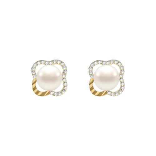 KEYS VIA S925 Silver Synthetic Cubic Zirconia Faux Pearl Stud Earrings Women's