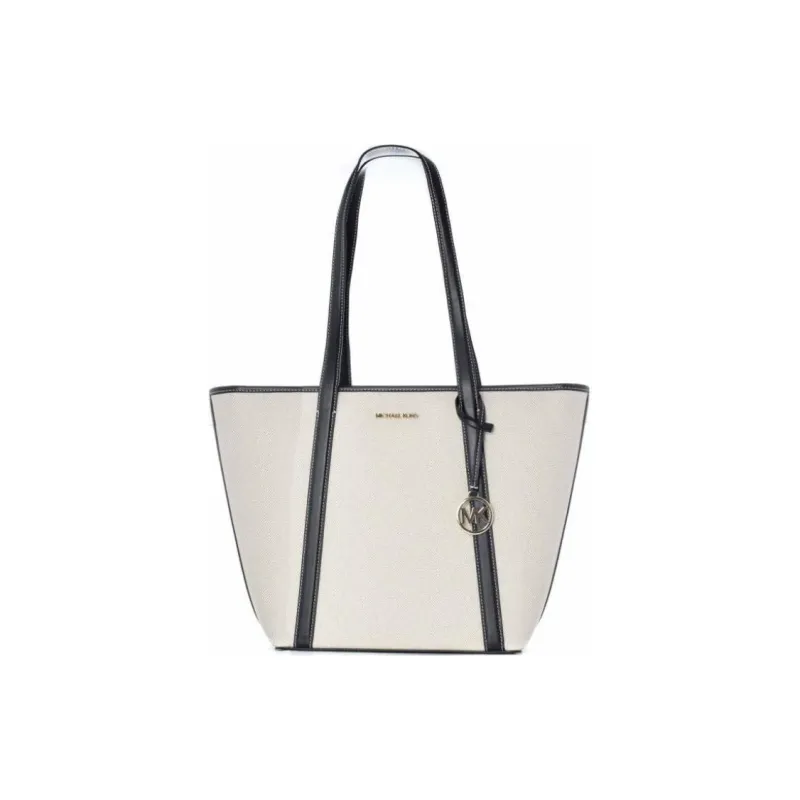 MICHAEL KORS Canvas Tote Bag, Shopping Bag, Shoulder Bag Women's White & Black-0