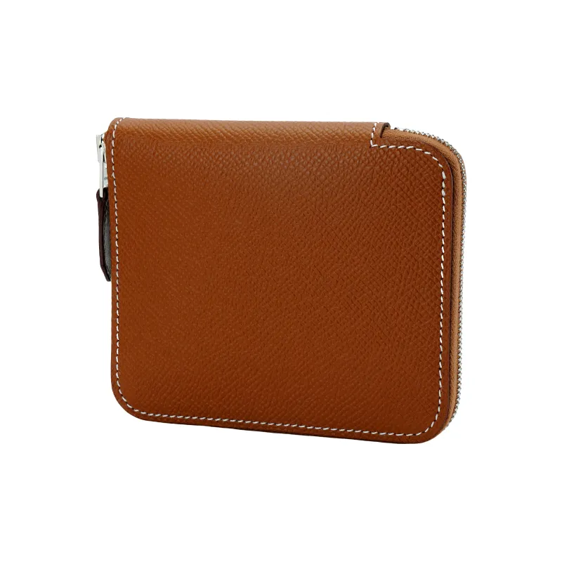 HERMES Silk'In Epsom Calfskin With Barénia Calfskin Wallet Regular Unisex Gold & Blackcurrant-1