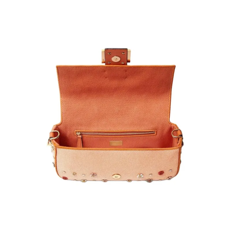 FENDI Denim Shoulder Bag Crossbody Bag Handbag Medium Size Women's Orange-3