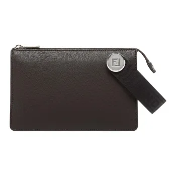 FENDI ROMA Grain Leather Clutch Men's Brown