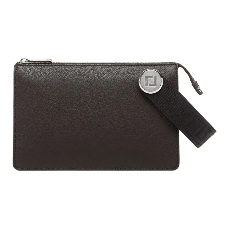 FENDI ROMA Grain Leather Clutch Men's Brown-0