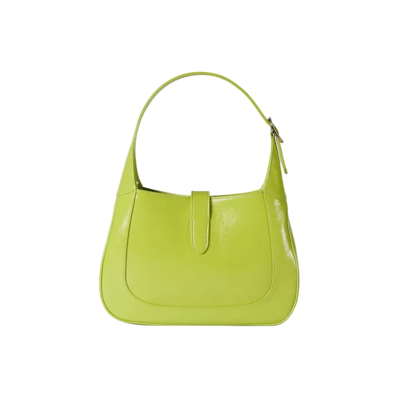 GUCCI Jackie 1961 Patent Leather Handbag, Shoulder Bag Trumpets Women's Bright Green-4
