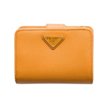 PRADA Saffiano Cow Leather Wallet Women's Mustard Yellow