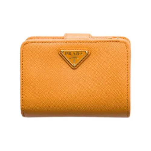 PRADA Saffiano Cow Leather Wallet Women's Mustard Yellow