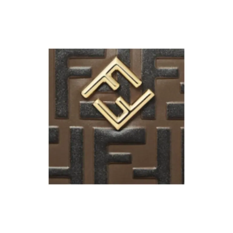 FENDI FF Diamonds Series Leather Wallet Medium Size Women's Brown-3