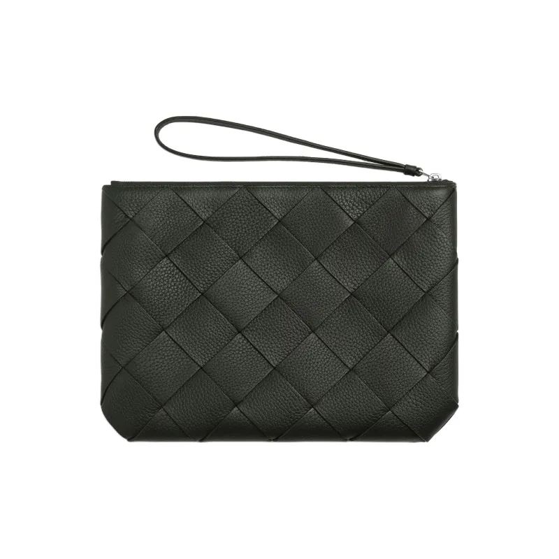 Bottega Veneta Calfskin Clutch Large Size Men's Dark Green-2