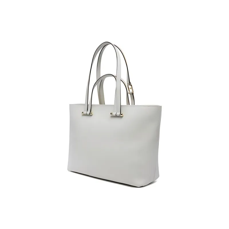 Furla Cow Leather Tote Bag Shopping Bag Shoulder Bag Handbag Large Size Women's White-3