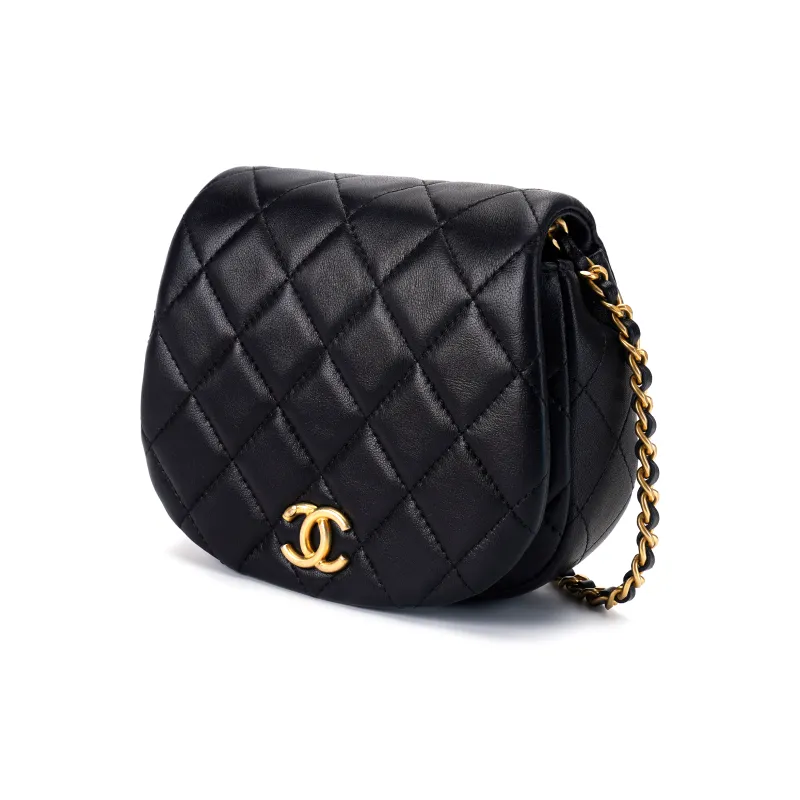 CHANEL Sheepskin One Shoulder Crossbody Clutch Women's Black-1