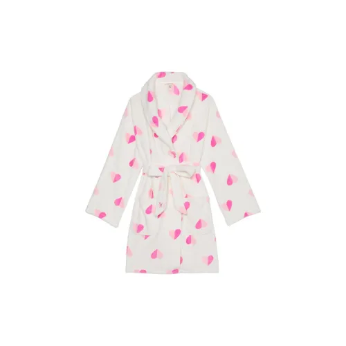 Victoria's Secret Sleep Robe Women's White Base Pink Love Heart
