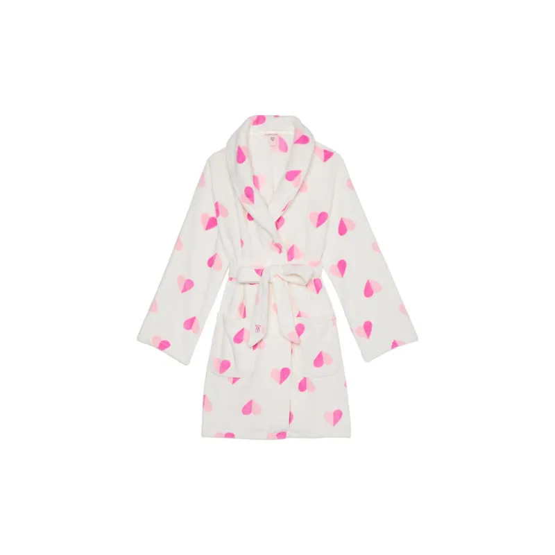 Victoria's Secret Sleep Robe Women's White Base Pink Heart-0
