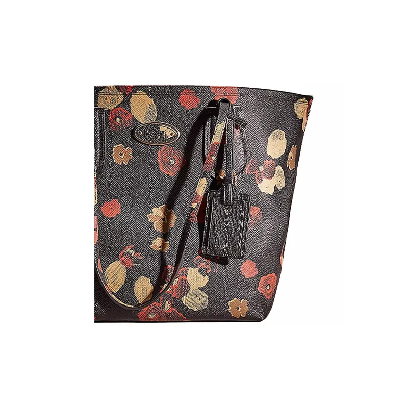 COACH Cross Grain Leather Tote Bag, Shopping Bag, Shoulder Bag, Handbag Tubas Women's Black Multicolor-2