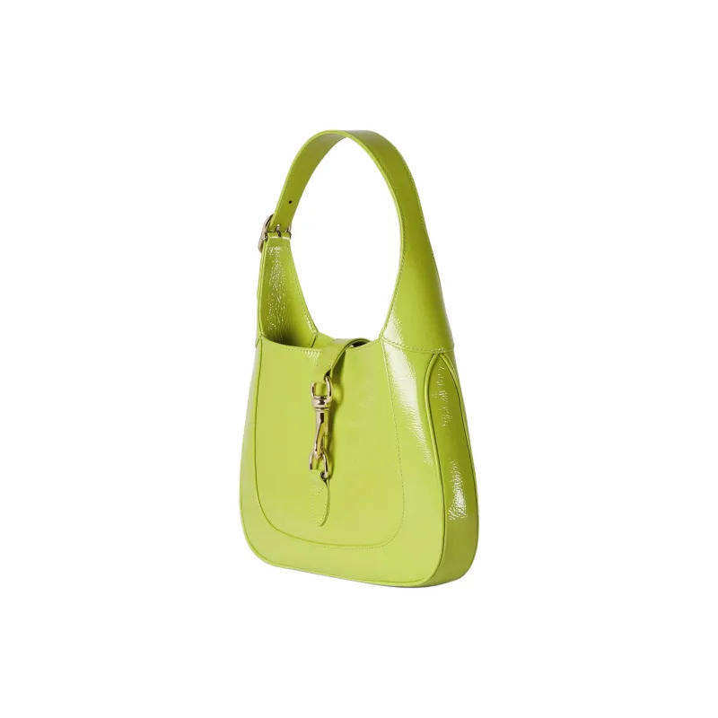 GUCCI Jackie 1961 Patent Leather Handbag, Shoulder Bag Trumpets Women's Bright Green-2