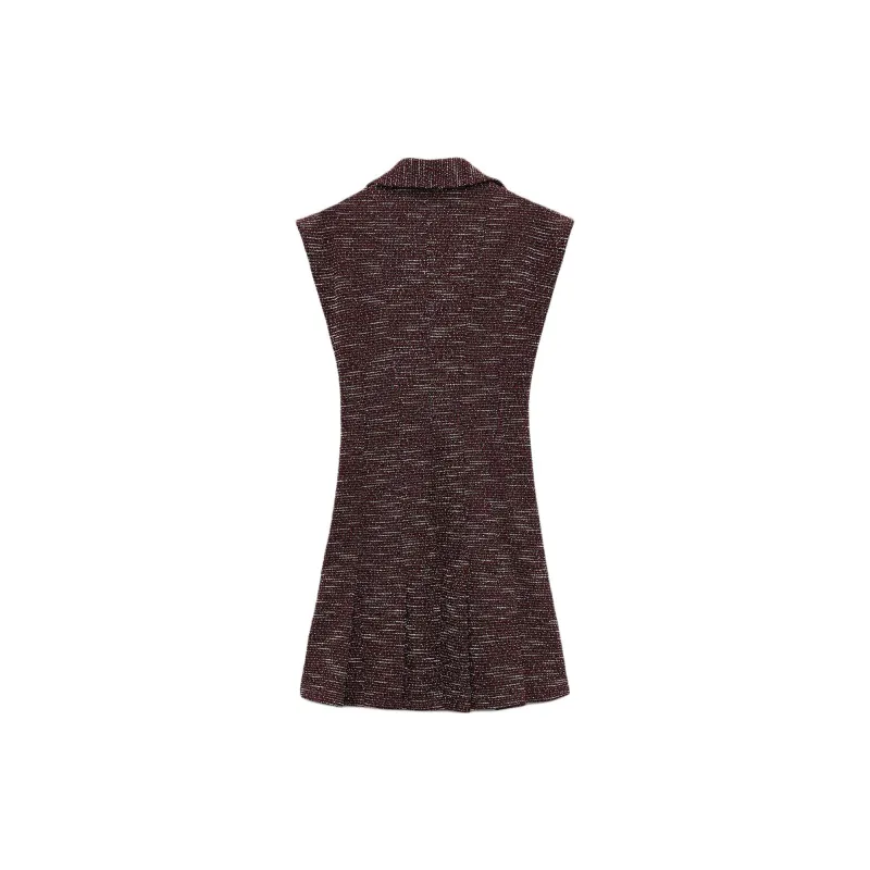 ZARA Short Sleeved Dress Women's Dark Red Color-1