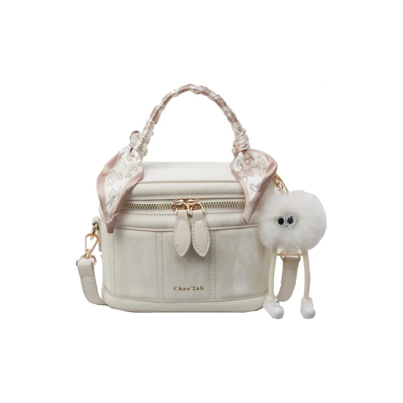 HCXK PU Vintage Shoulder Bag Crossbody Bag Portable Bucket Bag Regular Women's Ecru/Silver/Black/Pink-24