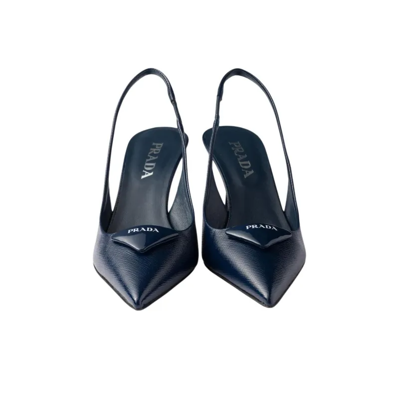 PRADA Saffiano Slim Heel High Heels 7.5cm Women's Blue-5