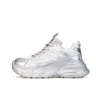 Joy&Mario Height Increasing Slip Resistant Low Top Chunky Sneakers Women's Silver