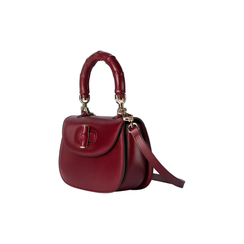 GUCCI Bamboo 1947 Soft Leather Shoulder Bag, Crossbody Bag, Handbag Trumpets Women's Red-1