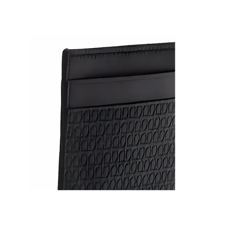 FERRAGAMO Calfskin Card Clip Wallets Card Holders Men's Black-3