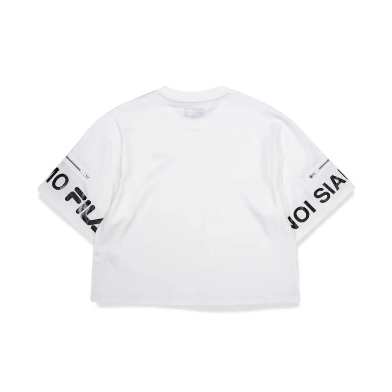 FILA FUSION NOI SIAMO FILA Drop Shoulder Sleeve T-Shirt Women's Standard White-1