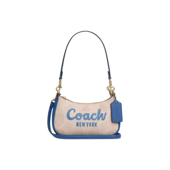 COACH Teri Canvas With Leather Crossbody Bag Shoulder Bag Mini Women's Beige & Blue