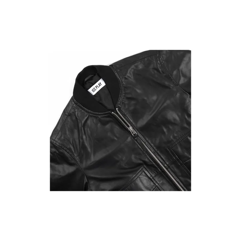 Iceberg Leather Jacket Men's Black-5