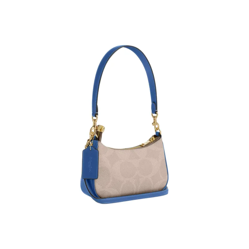 COACH Teri Canvas With Leather Crossbody Bag Shoulder Bag Mini Women's Beige & Blue-1