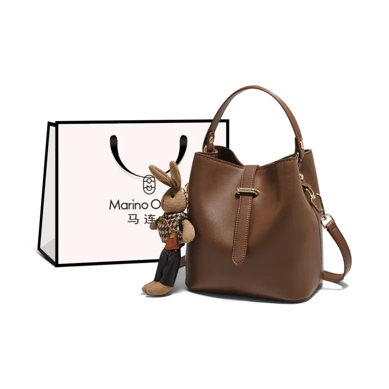 Marino Orlandi Cow Split Leather Shoulder Bag, Basket Bag, Bucket Bag, One Shoulder Handbag Women's White/Coffee-7