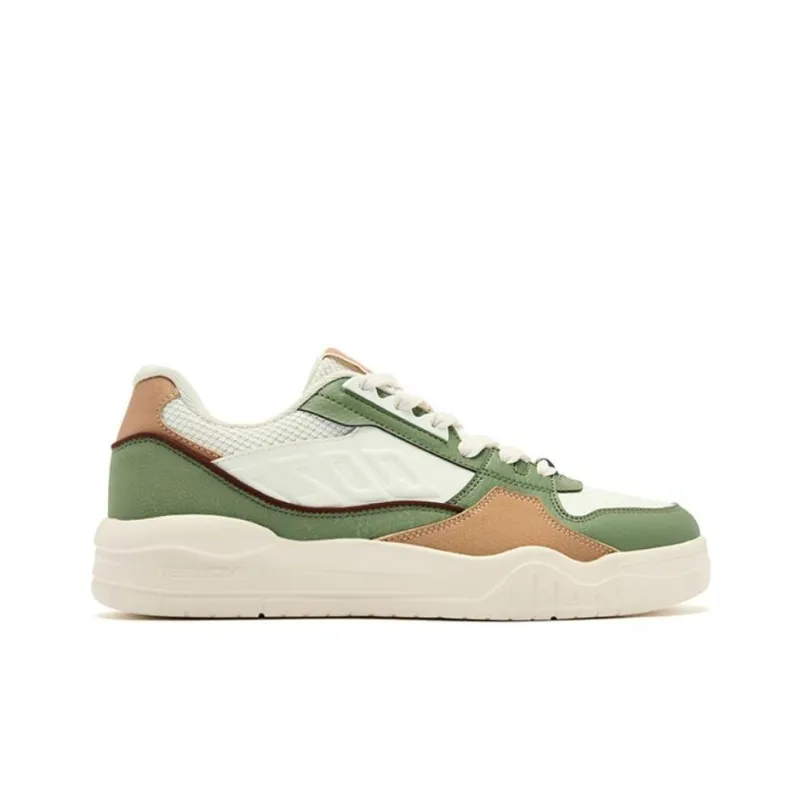 QIAODAN Dry Slip Resistant Cushioning Lightweight Low Top Skateboard Shoes Men's White Green-1