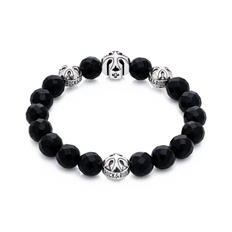 ROCK&RIDE 925 Sterling Silver, Black Agate Bracelets Men's-1