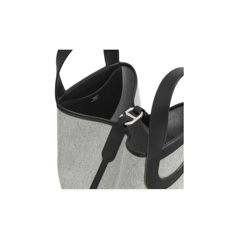 HERMES In The Loop Canvas With Swift Calfskin Handbag Women's Light Beige & Black-3
