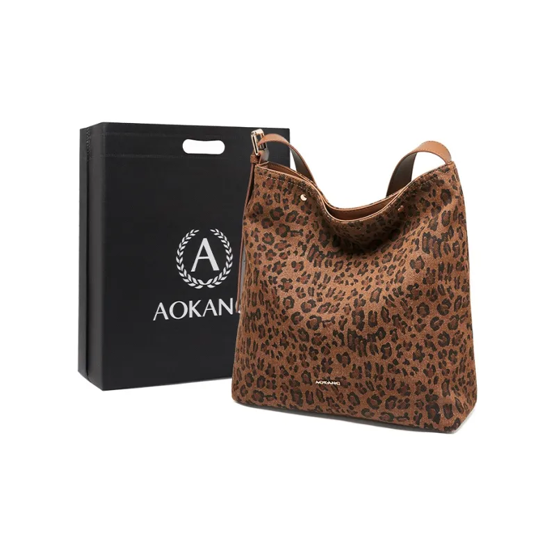 AOKANG Fabric Bucket Bag, Crossbody Bag, Shoulder Bag Medium Size Women's Classic Black/Sandalwood Brown-5