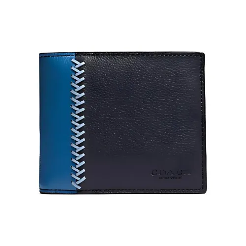 COACH 3 IN 1 Wallet Leather Small Clutch Wallet Men's Light Blue & Dark Blue