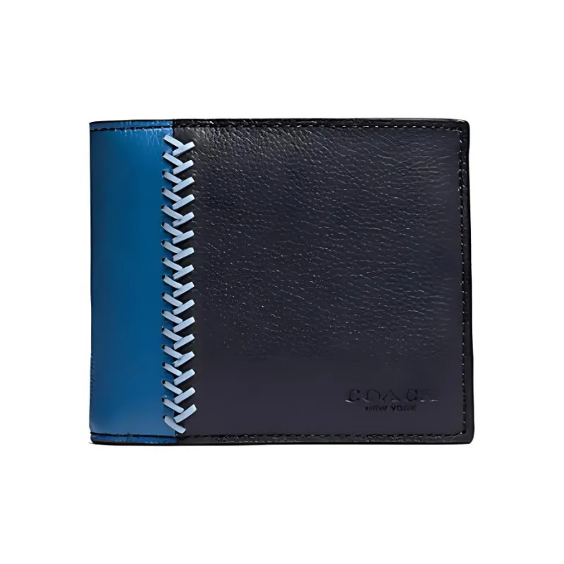 COACH 3 IN 1 Wallet Leather Small Clutch Wallet Men's Light Blue & Dark Blue-0
