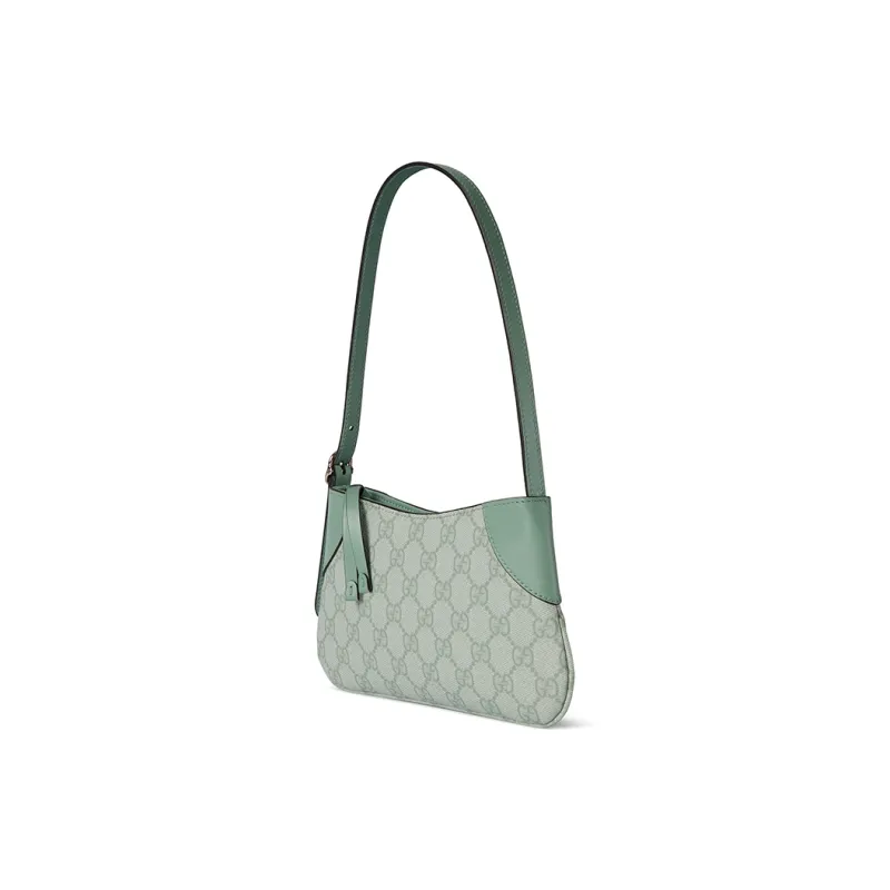 GUCCI GG Emblem Coated Fabric With Leather Binding Shoulder Bag Extra Mini Women's Gray Green-1