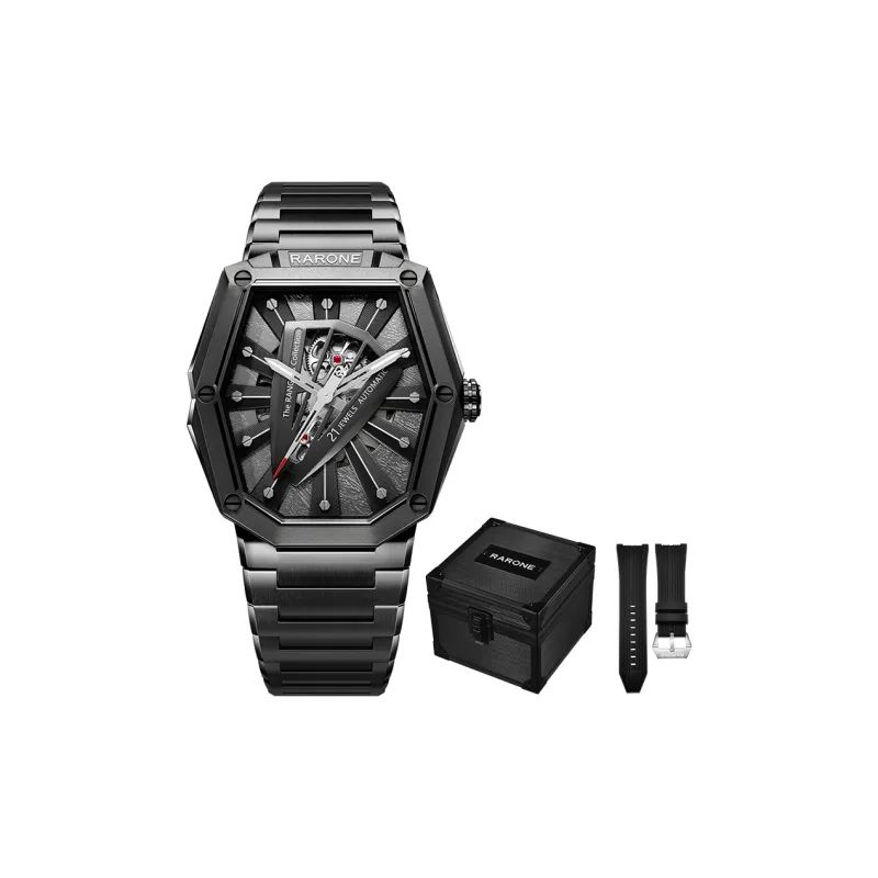 RARONE Knight Laser Knight, Night Black Mechanical Movement Stainless Steel Watchband Watch Men's Watches Cut Out Dial-0