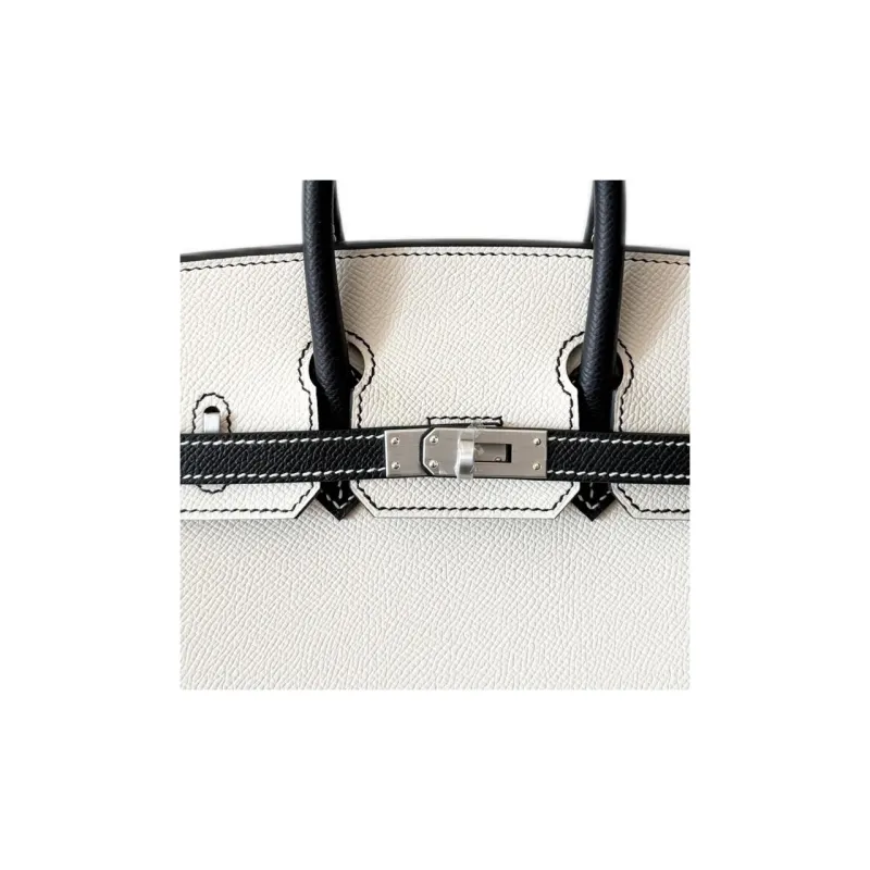 HERMES Birkin Epsom Leather Handbag Women's Milkshake White & Black Panda-2