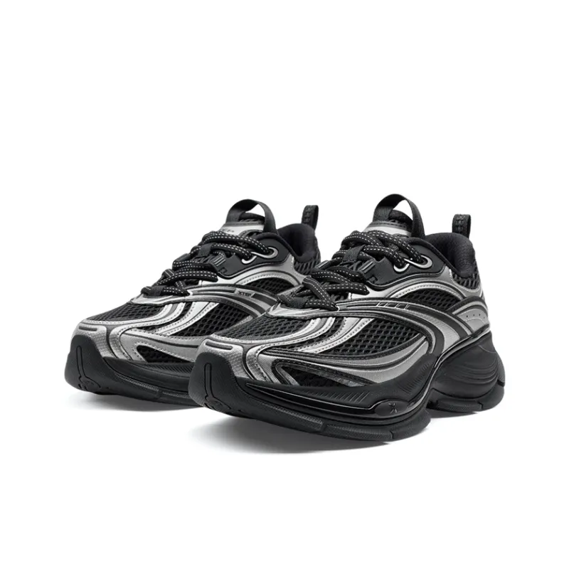 XTEP Basque 2 Abrasion Resistant Lightweight Height Increasing Low Top Casual Shoes Women's Black Space Silver-2