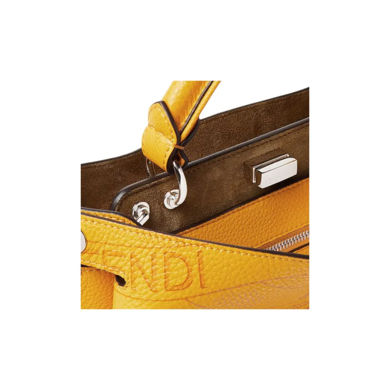 FENDI Peekaboo Calfskin Tote Bag, Shopping Bag, Shoulder Bag, Handbag Small Size Unisex Yellow-5