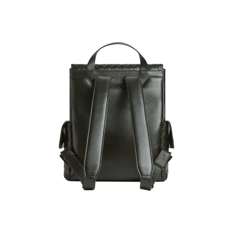 Bottega Veneta Lambskin Backpack Men's Dark Green-2
