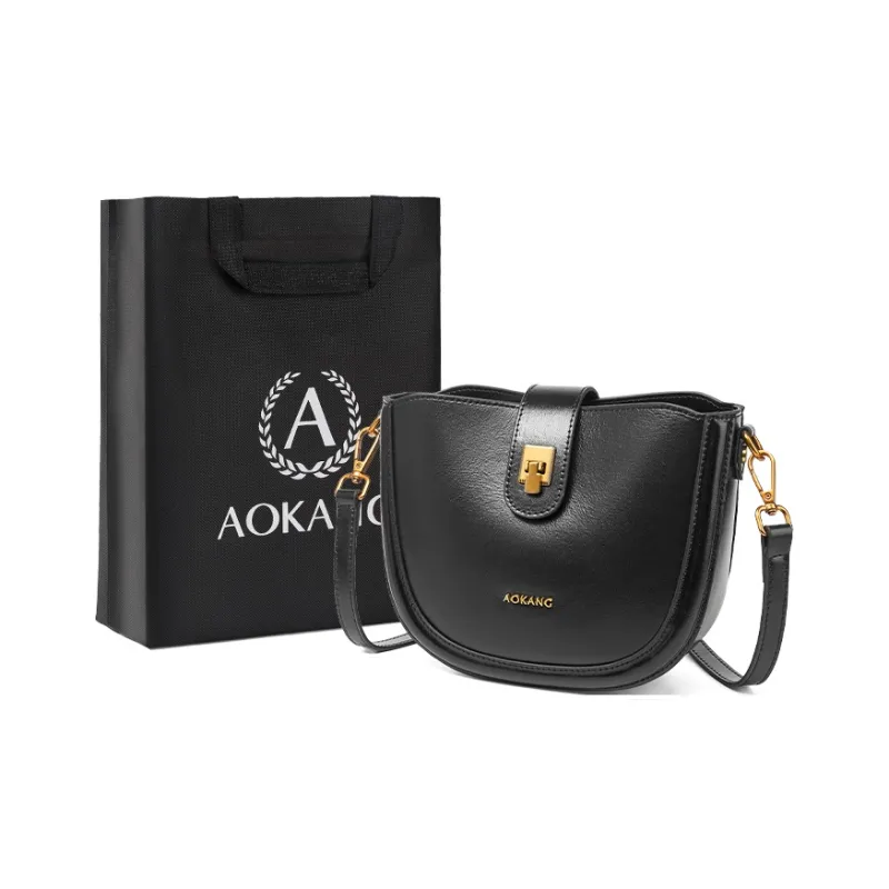 AOKANG Cow Leather Saddle Bags Shoulder Bags Mini Women's Caramel Brown/Classic Black/Ecru-5