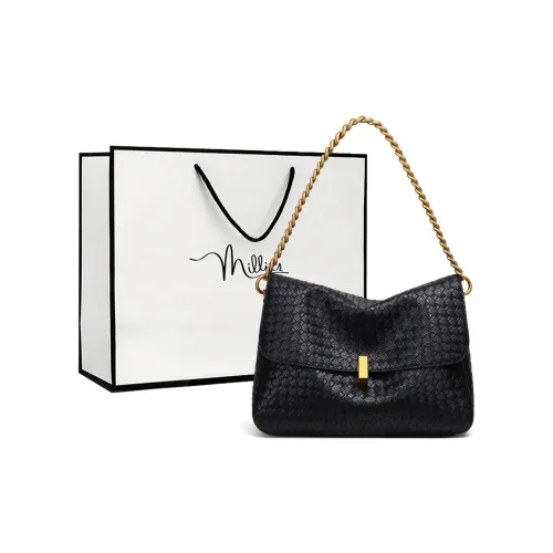 MILLIE'S Cow Leather Tote Crossbody Bag, Shoulder Bag, Chain Shoulder Bag Regular Women's Black