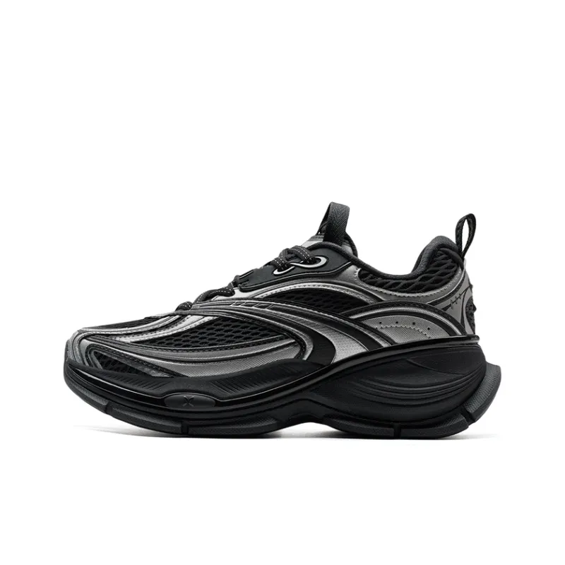 XTEP Basque 2 Abrasion Resistant Lightweight Height Increasing Low Top Casual Shoes Women's Black Space Silver-0