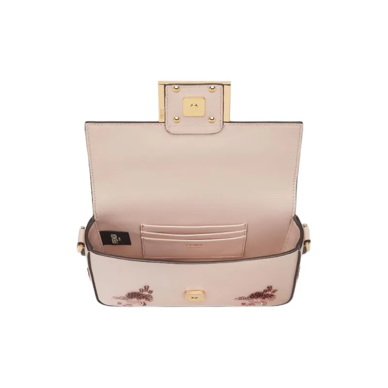 FENDI Baguette Calfskin One Shoulder Handbag Mini Women's Pink-3