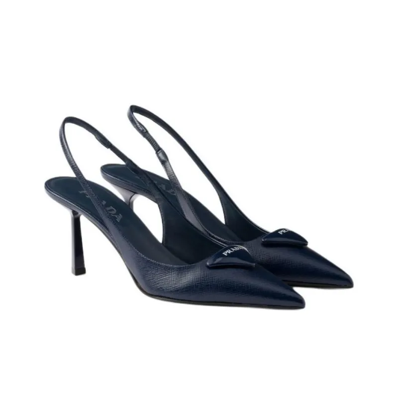 PRADA Saffiano Slim Heel High Heels 7.5cm Women's Blue-2
