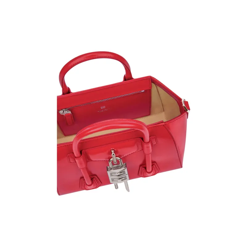 Givenchy Antigona Lock Calfskin Leather One Shoulder Handbag Mini Women's Red-3