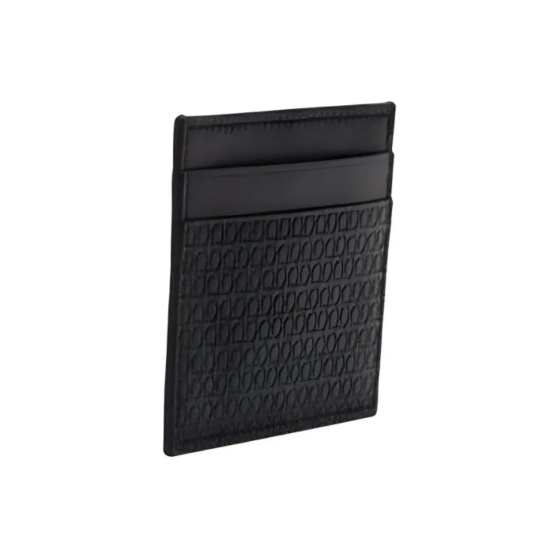 FERRAGAMO Calfskin Card Clip Wallets Card Holders Men's Black-1