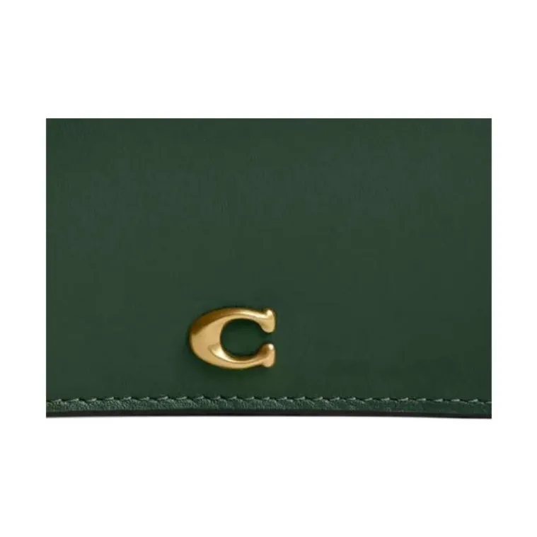 COACH Card Case Refined Calfskin Card Holder Mini Women's Hunter Green-3