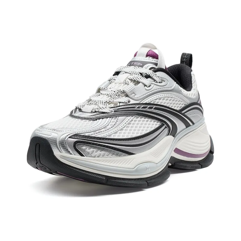 XTEP Basque 2 Abrasion Resistant Lightweight Height Increasing Low Top Casual Shoes Women's White Silver Black-1