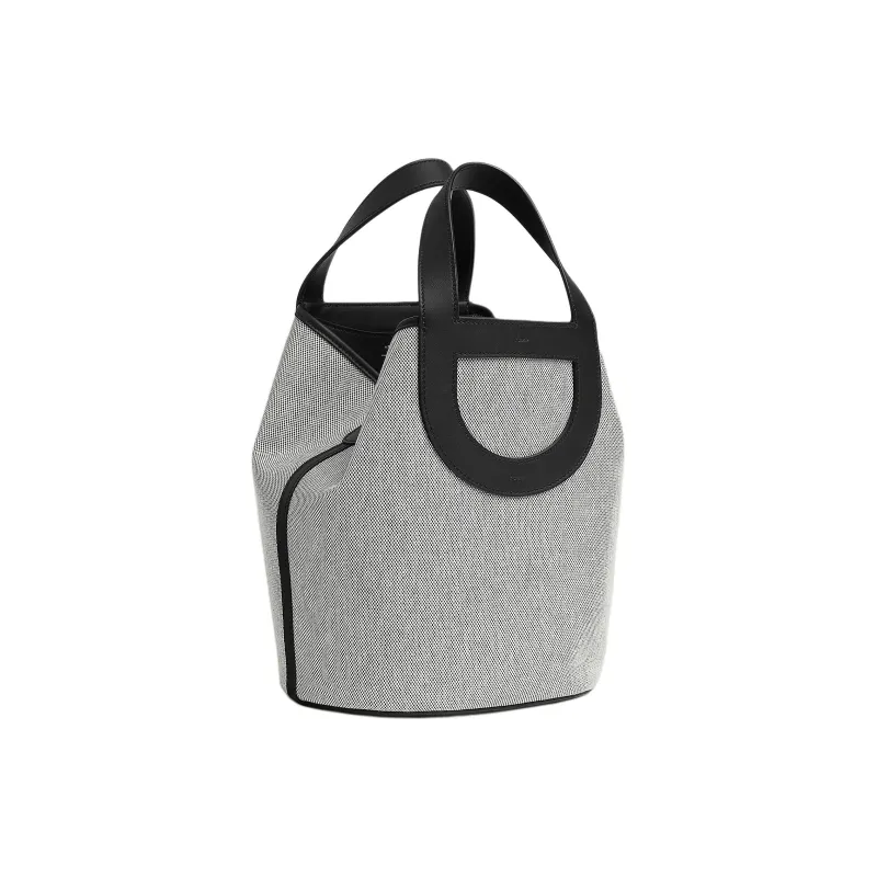 HERMES In The Loop Canvas With Swift Calfskin Handbag Women's Light Beige & Black-1